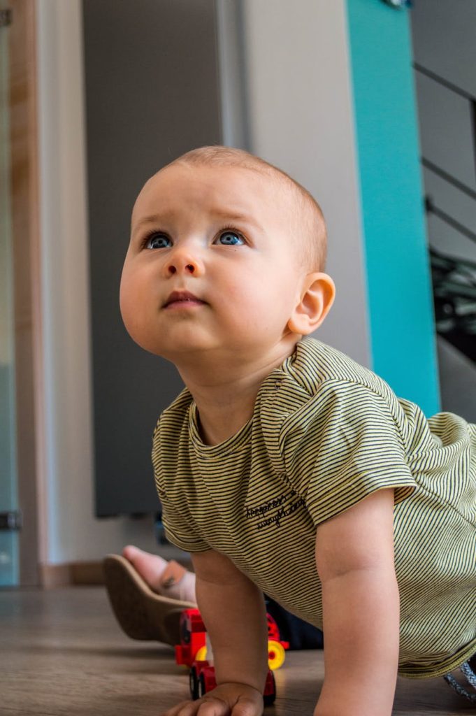 photo of baby looking upward